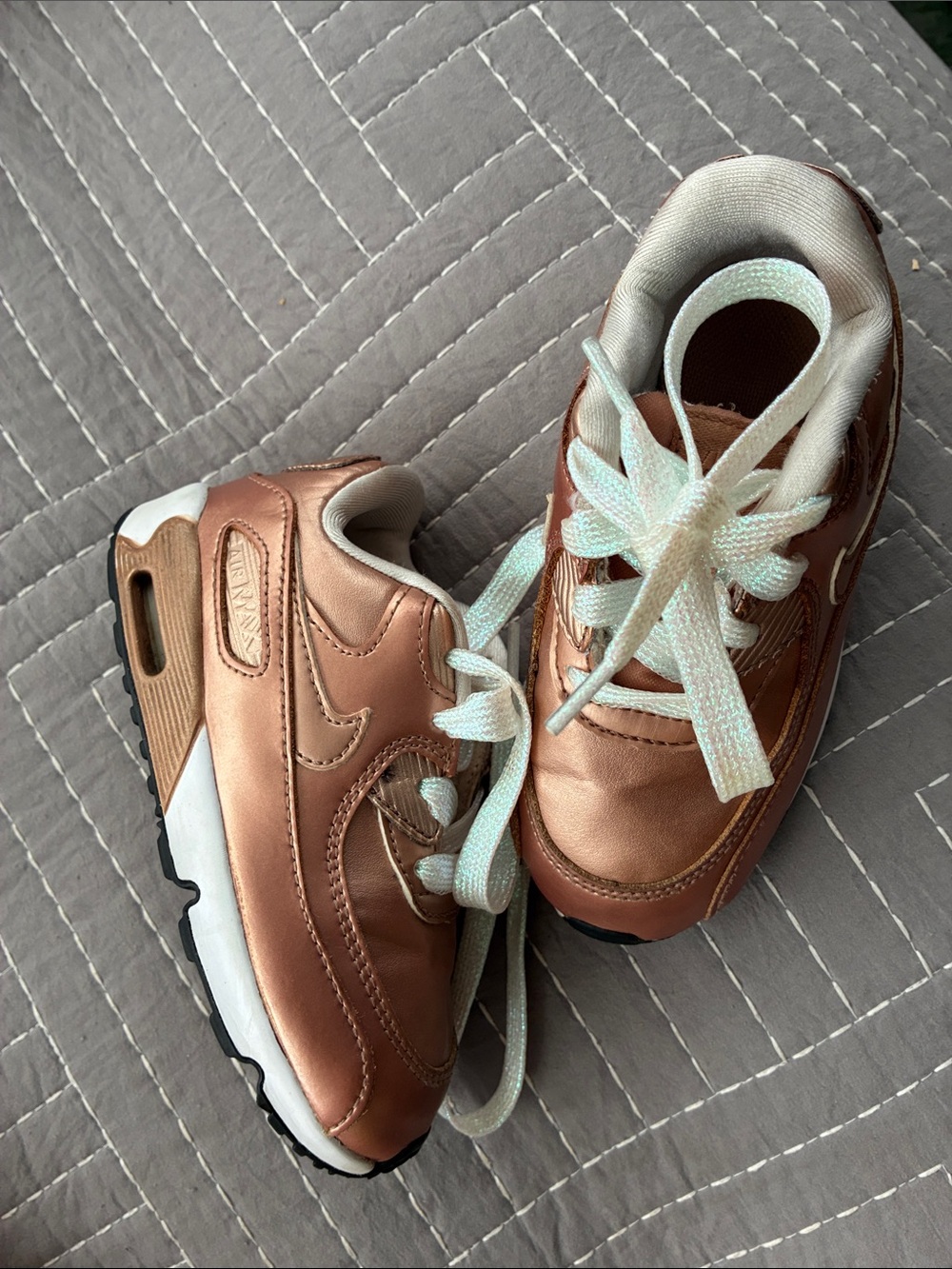Nike Kids Metallic Rose Gold Sneakers with Shimmery White Laces